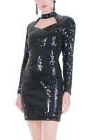 Vintage I.Magnin Black Sequin Bodycon Mini Dress Size Small