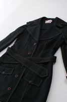 70s Vintage Trench Coat Black Poly Knit by Ms. Limited Size Small