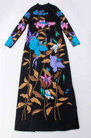 70s Vintage Psychedelic Botanical Print Caftan Maxi Dress Size Medium