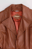 70s Vintage Caramel Tan Leather Belted Wrap Coat Women's Size Medium