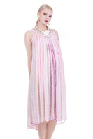 Vintage Pink Ombre Gauze Metallic Striped Trapeze Dress Made in Greece