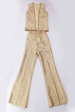60s Vintage 2pc Gold Lame Metallic High Waist Bell Bottoms and Vest Set