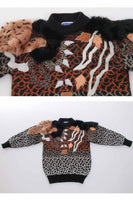 80s Vintage Crazy Fur Patchwork Knit Sweater
