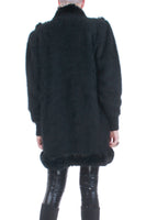80s Black Angora Lambswool Fur Cardigan Sweater Avant Garde Women's Size Large