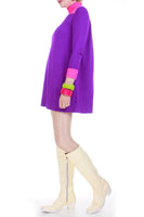 60s Mod Neon Pink and Purple Knit Mini Dress