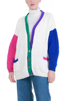 80s Chunky Knit Color Block Cardigan Sweater Women's Size XL