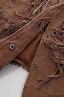 Vintage Fringe Leather Jacket Brown Suede Women's Size M