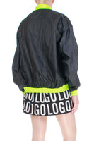 Vintage Lagerfeld Black and Neon Green Spellout Windbreaker Jacket