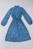 70s Sheer Blue Snakeskin Print Long Sleeve Shirt Dress Size Small Petite