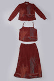 70s Vintage 3pc Set Rayon Top Blouse and High Waist Skirt