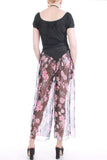 Vintage Sheer Floral Chiffon Wide Leg Jumpsuit Lounger Made in the USA