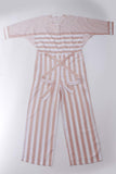 Vintage Silky Wide Leg Loose Fitting Lightweight White and Beige Striped Belted Jumpsuit Women&#39;s Size XL 52&quot; bust - 42&quot; waist - 42&quot; hips
