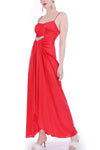 70s Red Ruched Sparkly Sequin Disco Gown Maxi Dress Women's Size XS