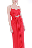 70s Red Ruched Sparkly Sequin Disco Gown Maxi Dress Women's Size XS