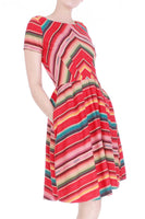 50s Vintage Rainbow Serape Chevron Woven Dress