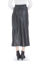 Vintage High Waist Black Leather Midi Skirt Women's Size Medium