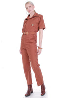 Vintage 70s Work Coveralls Sienna Brown Cotton Blend Jumpsuit Size Small