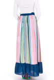 70s Rainbow Striped Cotton Wrap Maxi Skirt Size S