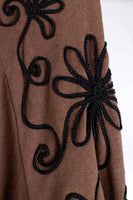 Vtg Embroidered Brown Trapeze Swing Sweater Jacket Size XL