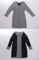 90s Vintage Black and White Plaid Glen Check Collared Knit Dress Made in the USA Size Medium
