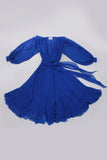 70s Vintage Cobalt Blue Double Layered Chiffon Dress Women's Size Medium