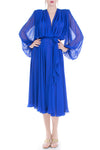 70s Vintage Cobalt Blue Double Layered Chiffon Dress Women's Size Medium