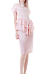 80s Shiny Pastel Pink Satin Ruffled Peplum Dress Women's Size XS