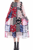 90s Sheer Patchwork Gauze Floral Babydoll Boho Grunge Midi Dress Size Large 