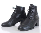 Vtg Black Leather Lace Up Block Heel Ankle Boots Women's Size 7 US