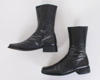 90s Italian Black Leather Minimal Ankle Boots Women's Size 11