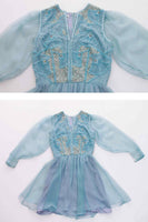 Vintage Pastel Blue Sequin and Bead Bodice Chiffon Mini Dress