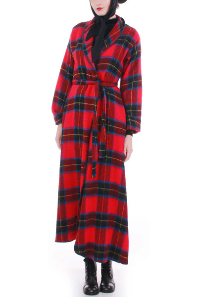 Vintage Red Plaid Flannel Wrap Duster Maxi Coat Robe Made in the USA