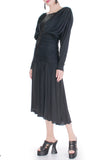 Vintage Liquid Ruched Satin and Sequin Draped Batwing Dress