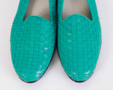 Woven Turquoise Leather Loafers Women's Flats Size 8 Narrow