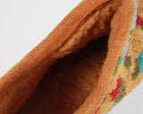60s Vintage Chenille and Suede Colorful Floral Moccasins Slippers Women's Size 8 USA