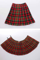 Vintage Nordstrom Tartan Plaid Pleated Skirt with Side Buckles Red Green Wool Women's Size XS 26" waist