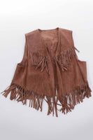 70s Fringe Suede Leather Vest Brown Size Large 44" bust