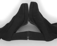 90s Black Neoprene Stretch Knee High Chunky Platform High Heel Boots Mismatch Size Left size 7 Right size 7.5-8