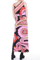 60s Psychedelic Paisley Off Shoulder Maxi Dress Women's Size Small