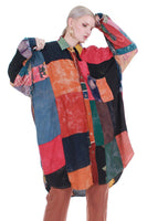 Vintage 80s Colorful Patchwork Button Down Rayon Shirt Size 5X 60" bust