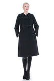 Vintage 50s Heavy Black Wool Frog Toggle Bohemian Gothic Coat Women's Size Medium
