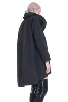 Y2K Minimal Black Huge Collar Trapeze Jacket Avant Garde Raincoat Women's Size XL