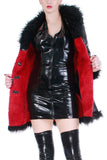 90s Black Vinyl and Red Faux Fur Corset Jacket Rave Goth Women's Size XS 