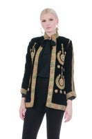 1920s Vintage Metallic Embroidered Black Velvet Ottoman Bethlehem Jacket - Women's Size S