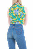 Vintage Green LILAC FLORAL Print Lightweight Summer Tie Front Crop Top Women's Size Small - Medium - 37" bust - 31" waist