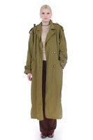 80s Moss Green Trench Coat Raincoat with Insulated Lining Women's Size XL 44" bust