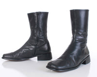 90s Italian Black Leather Minimal Ankle Boots Women's Size 11
