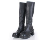 90s Steve Madden Black Leather Platform Knee High Boots Rave Goth Women's Size 9