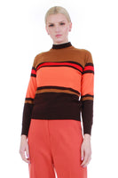 70s Soft Thin Acrylic Orange Brown Striped Sweater Top Women's Size S 34" bust