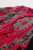 80s Fuchsia Black Acrylic Knit Long Open Cardigan Sweater Size S
